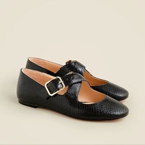 J. Crew Black Mary Jane ballet flats in snake-embossed Leather